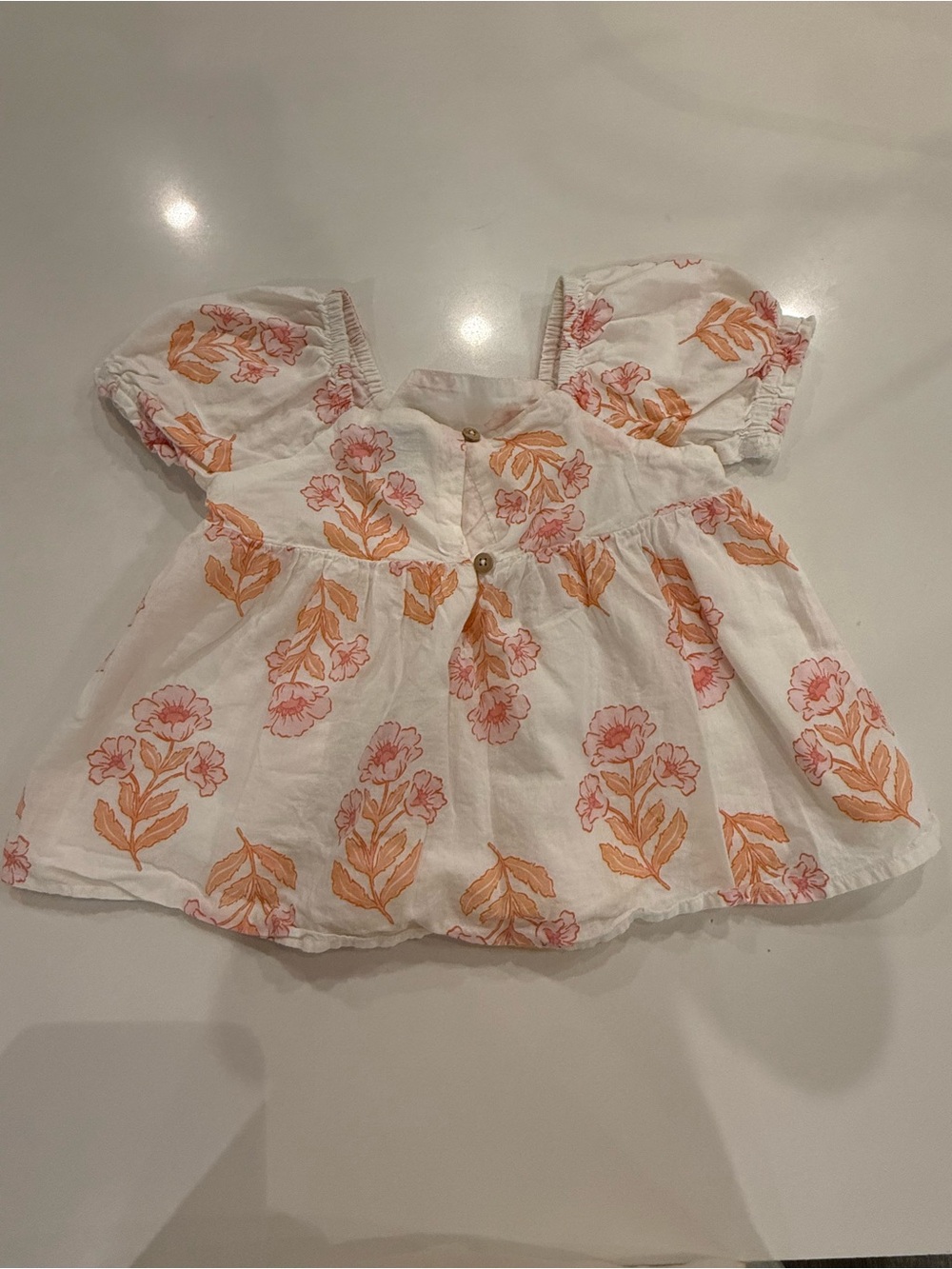Joie White Floral Puff-Sleeve Baby Top with Pink & Orange Blooms